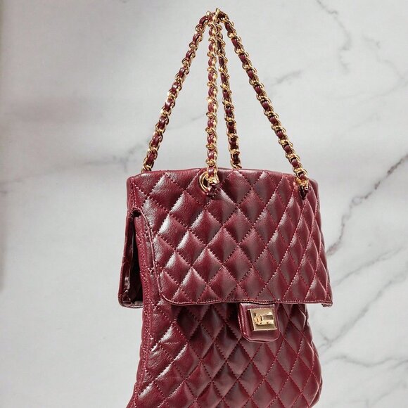 Burgundy Elegant Women's Glamorous Stiletto Quilted Booties boot winter fall - Picture 7 of 7